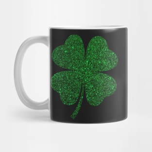 St Patricks Day, Deep Green Faux Glitter 4 Leaf Clover Mug